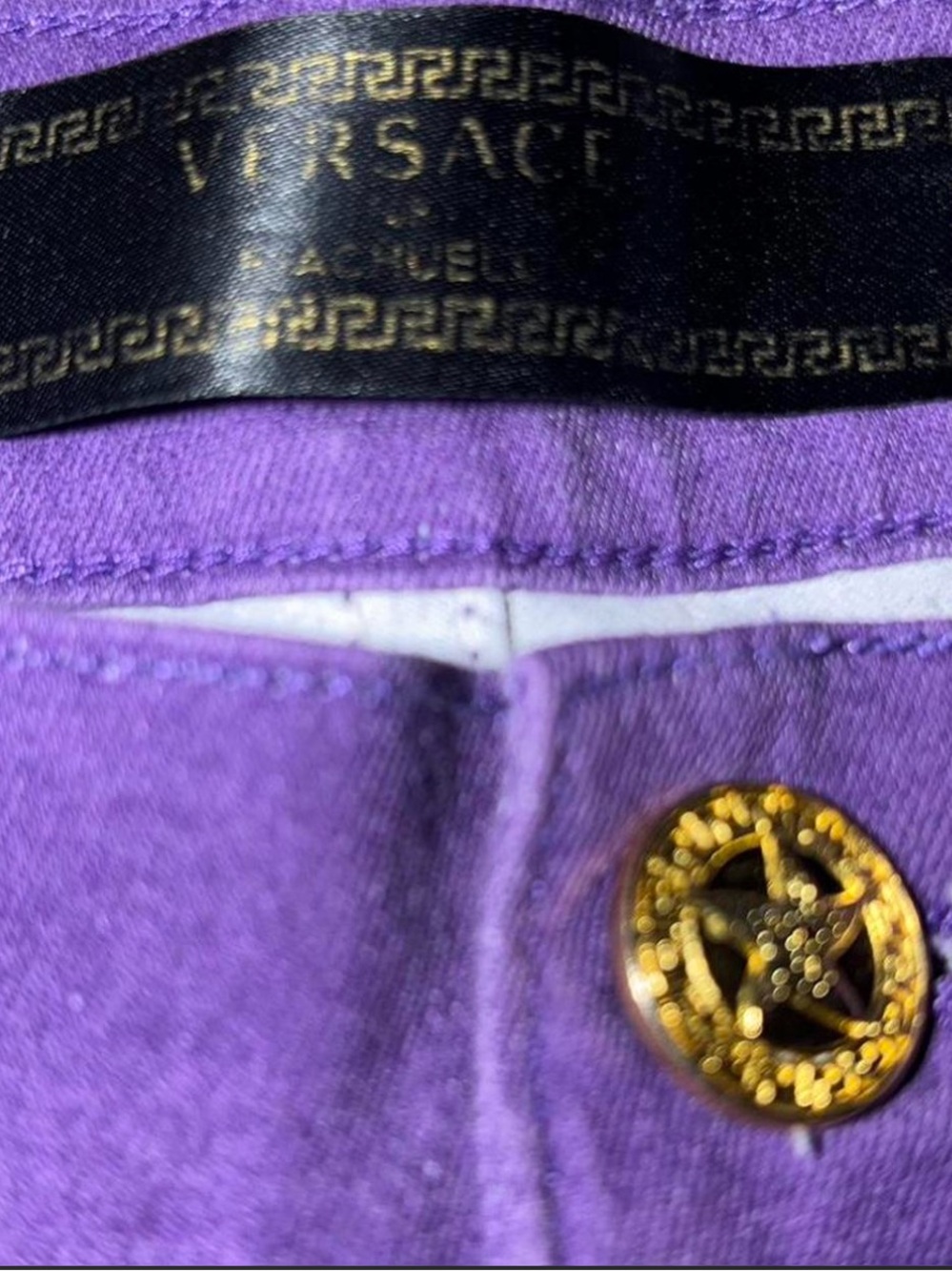 Versace Purple High-Waist Jeans with Gold Medusa Button - Picture 4 of 7
